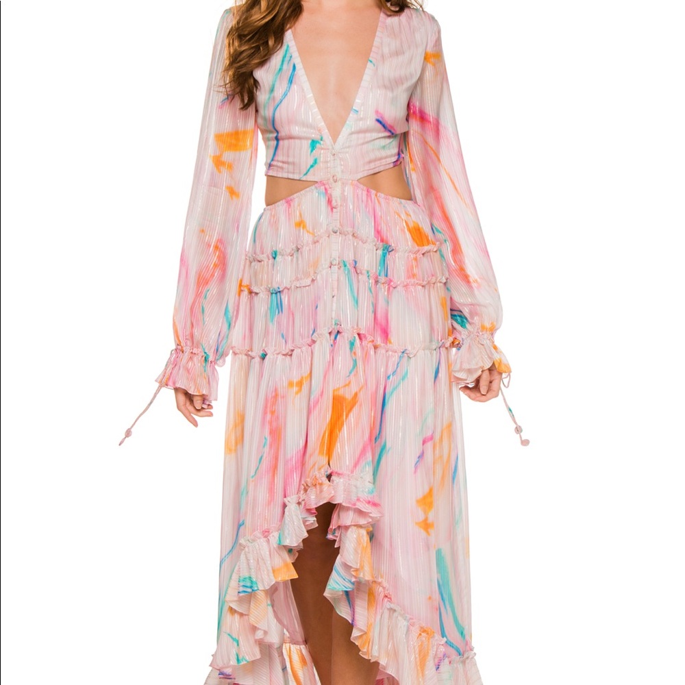 ROCOCO SAND DAVINA CUT OUT MARBLE V-NECK HIGH LOW DRESS - Picture 1 of 7
